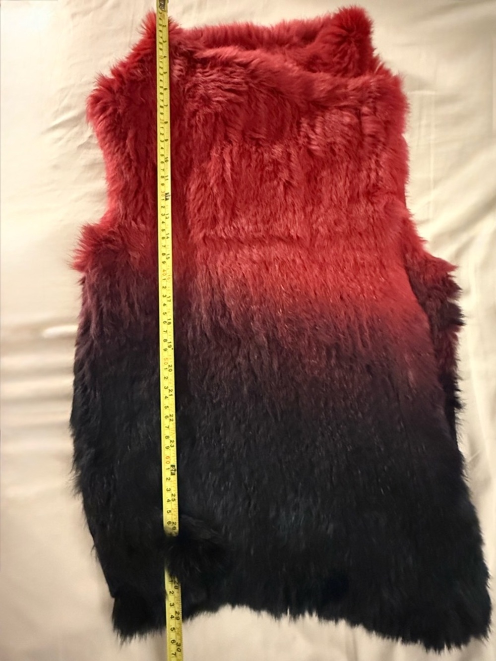 Vintage Premise Ombre Faux Fur Vest Red Black Festival Boho Wrap - Picture 16 of 16